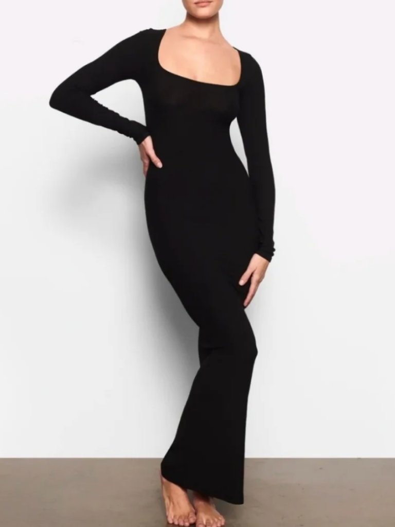 Skims Soft Lounge Long Sleeve Maxi Dress Onyx Black Size Small